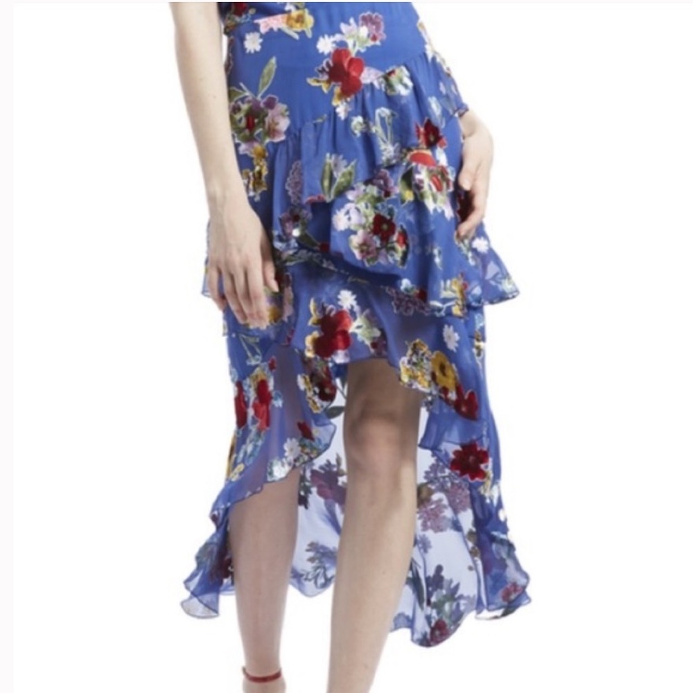 NWOT Alice & Olivia Floral Asymmetrical Blue Skirt